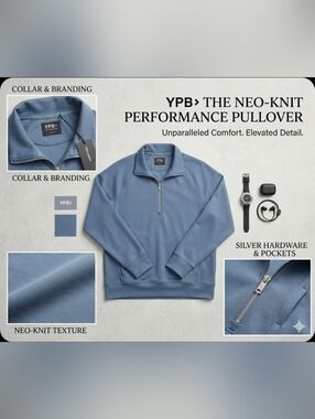 YPB Your Personal Best NeoKnit Half-Zip Pullover - Slate Blue